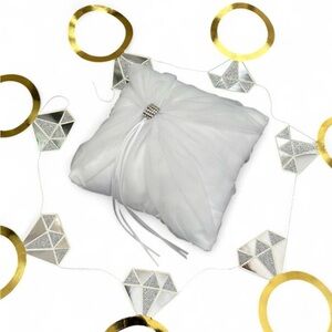 Elegant White Tulle Ring Bearer Pillow with Crystal Accent
